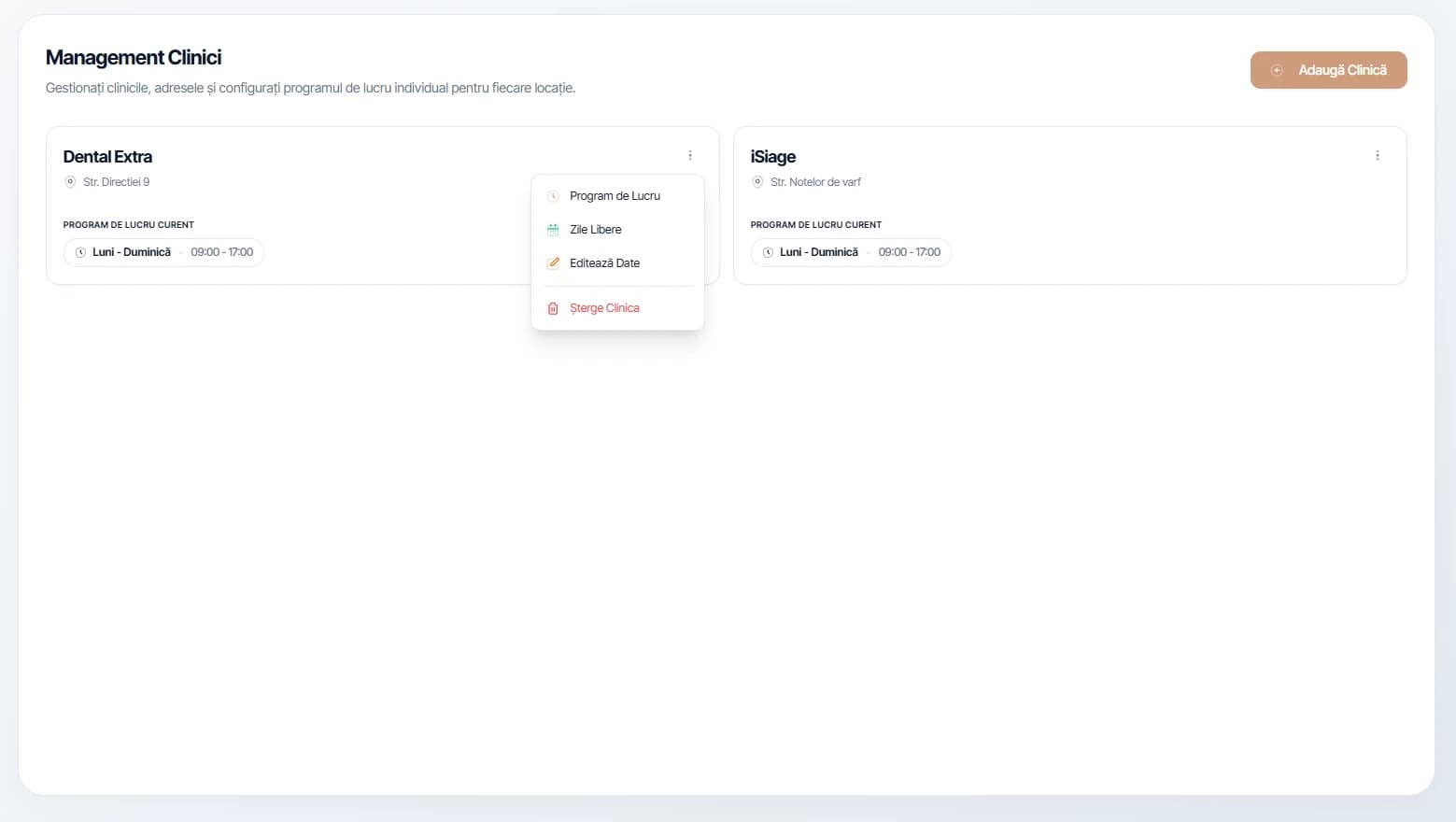 Calendar Multi-Clinică WafersDental
